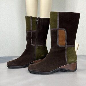 Aquatalia by Marvin K Matrix Color Block Patch Wedge Wood Suede Boots
